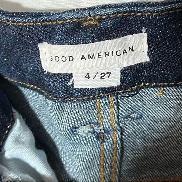 Good American Good Waist High Rise Distressed Indigo Jeans 4/27 - Picture 3 of 10